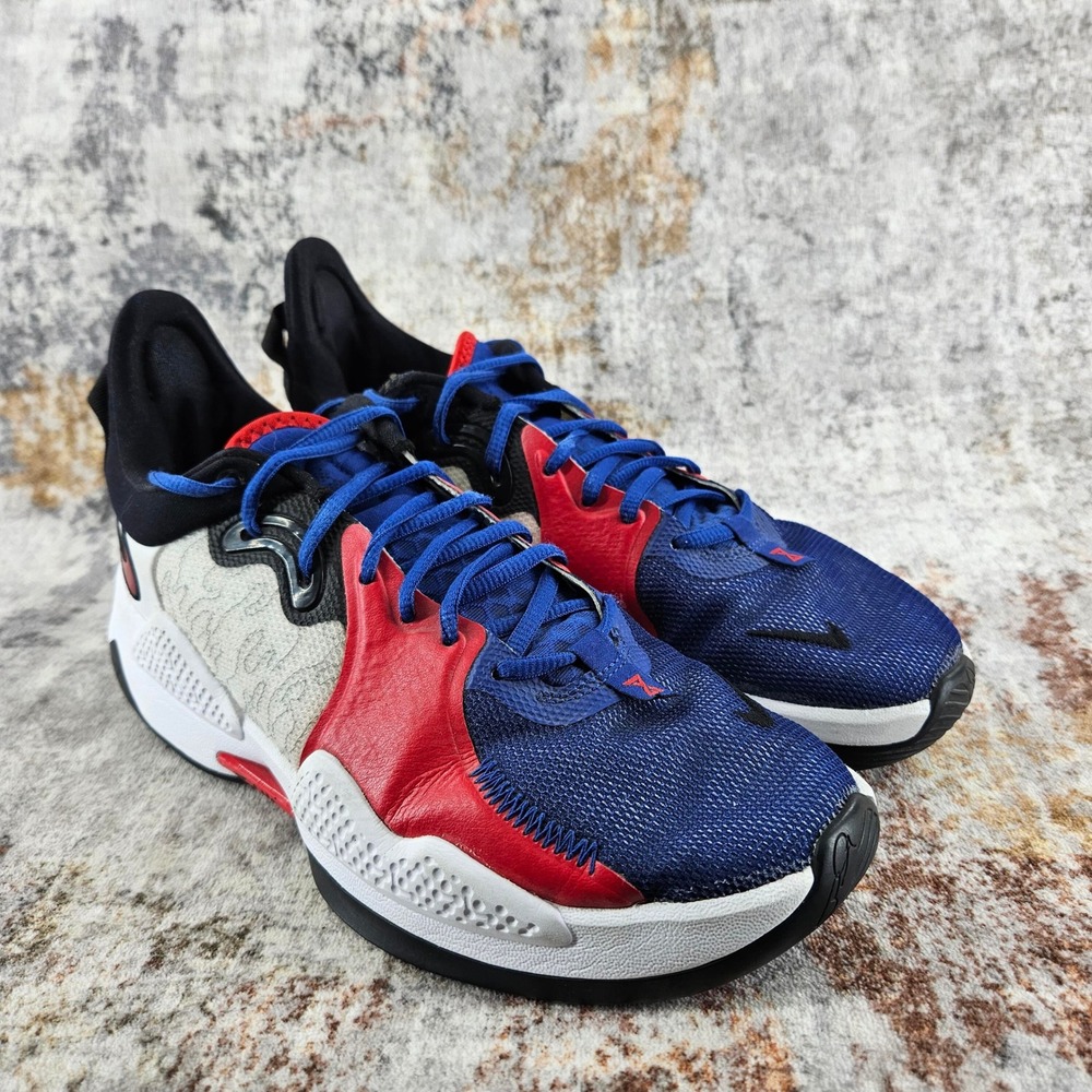 Nike PG 5 Paul George Blue Red White Basketball Shoes Men 9.5 CW3143-101 Sneaker